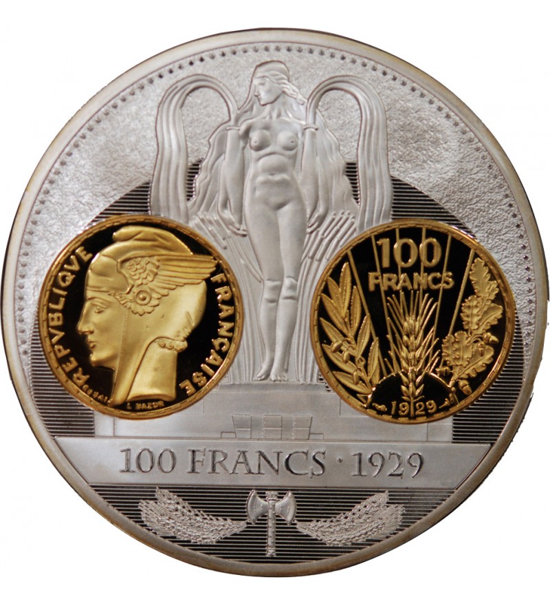 Histoire de la Monnaie Francaise Bazor 100 Francs 1929 Médaille