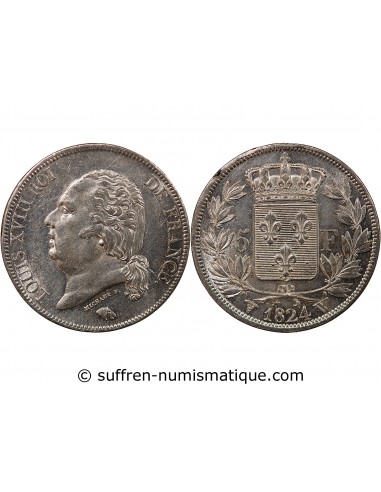 LOUIS XVIII - 5 FRANCS ARGENT 1824 W LILLE