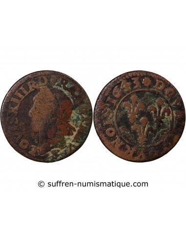 LOUIS XIII - DOUBLE TOURNOIS 1643 F FLEURS - Type Warin