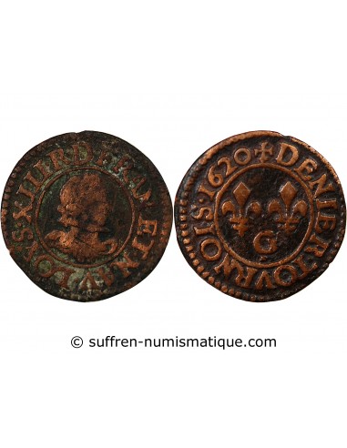 LOUIS XIII - DENIER TOURNOIS 1620 G POITIERS