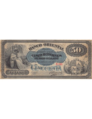 URUGUAY, BANCO ORIENTAL - 50 PESOS 1867 / 1869