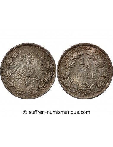 ALLEMAGNE, WILHELM II - 1/2 MARK 1915 F STUTTGART