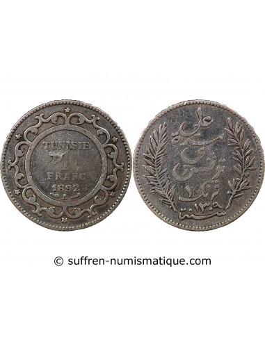 PROTECTORAT FRANCAIS DE TUNISIE, ALI - 1 FRANC ARGENT 1892 A PARIS