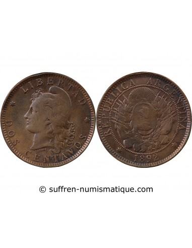 Argentine 2 Centavos Bronze 1892