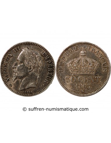 NAPOLEON III - 50 CENTIMES ARGENT 1865 K BORDEAUX