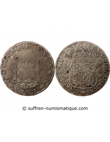 MEXIQUE, CHARLES III - 8 REALES ARGENT - 1761, MM, M° MEXICO