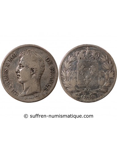 CHARLES X - 5 FRANCS  ARGENT, Tranche en creux - 1830, D LYON