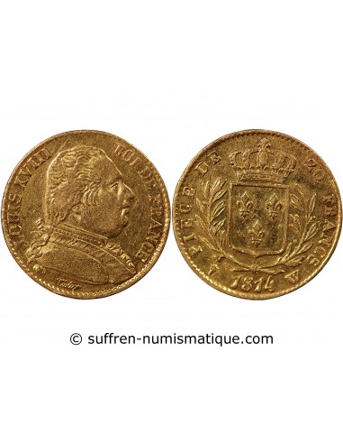 LOUIS XVIII - 20 FRANCS OR 1814 W LILLE