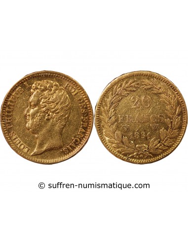 LOUIS PHILIPPE﻿ Ier - 20 FRANCS OR 1831 W LILLE "Tête Nue Tranche en Relief"﻿