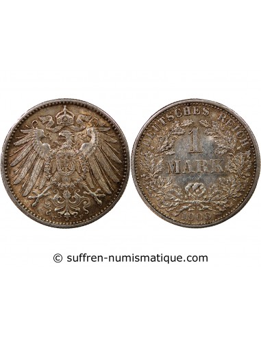 ALLEMAGNE, GUILLAUME II - 1 MARK ARGENT 1908 F STUTTGART