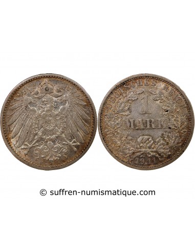 ALLEMAGNE, GUILLAUME II - 1 MARK ARGENT 1911 F STUTTGART