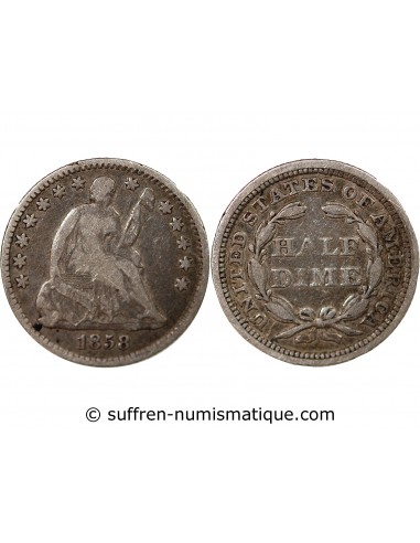 ETATS UNIS - SEATED LIBERTY HALF DIME ARGENT 1858 PHILADELPHIE