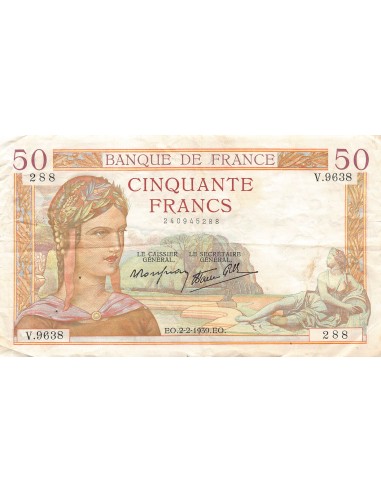 FRANCE, CÉRÈS MODIFIÉ - 50 FRANCS 02/02/1939