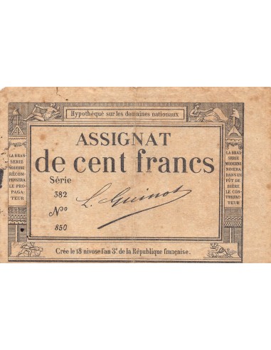 ASSIGNAT - 100 FRANCS LOI DU 18 NIVÔSE DE L'AN 3, REIMPRESSION GRANDE BRASSERIE MODERNE, NANTES