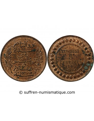 Tunisie Naceur Bey 2 Francs Cuivre 1325 AH / 1907 A Paris