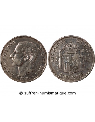 Espagne Alphonse XII d'Espagne 5 Pesetas Argent 1883 AI Madrid