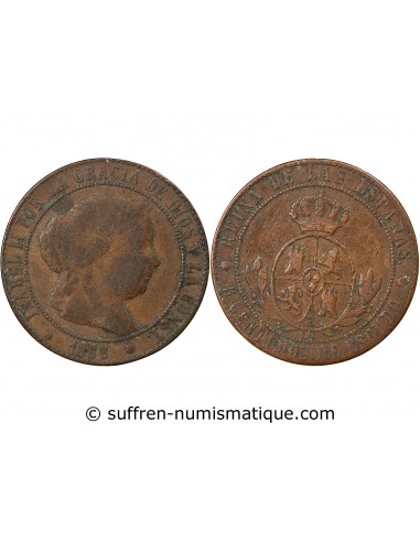 Espagne Isabelle II, Reine Espagnol 5 Centimes Bronze 1868 Barcelone