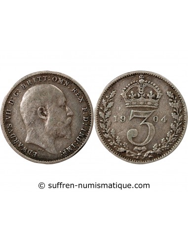 Grande Bretagne Edouard VII, Roi de Grande Bretagne, Empereur des Indes 3 Pence Argent 1904