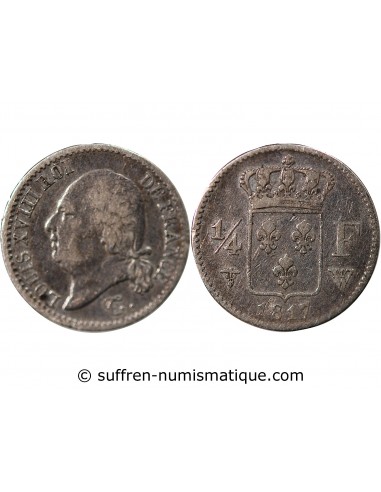 Louis XVIII 1/4 Franc Argent 1817 W Lille