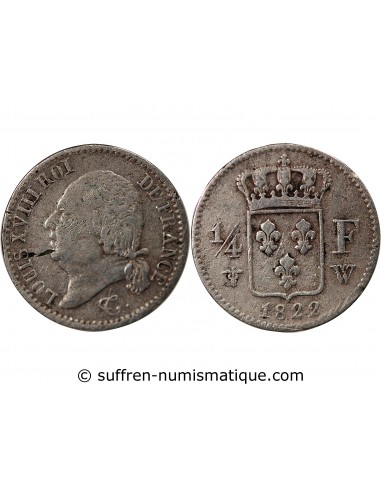 Louis XVIII 1/4 Franc Argent 1822 W Lille