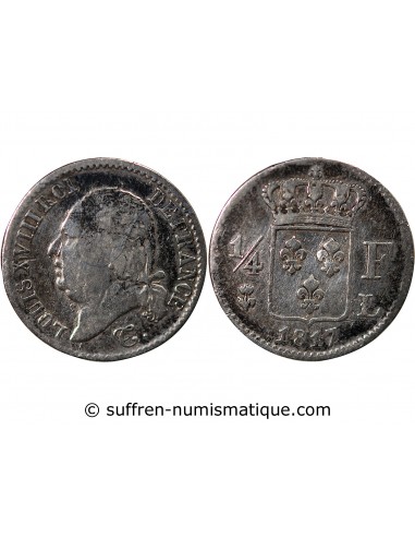 Louis XVIII 1/4 Franc Argent 1817 L Bayonne