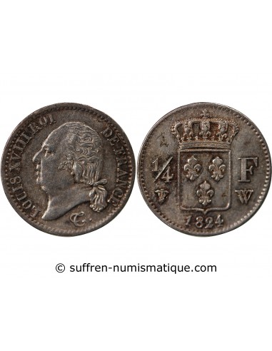 Louis XVIII 1/4 Franc Argent 1824 W Lille