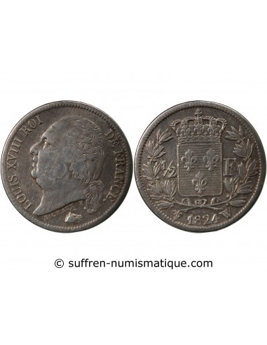 Louis XVIII 1/2 Franc Argent 1824 W Lille