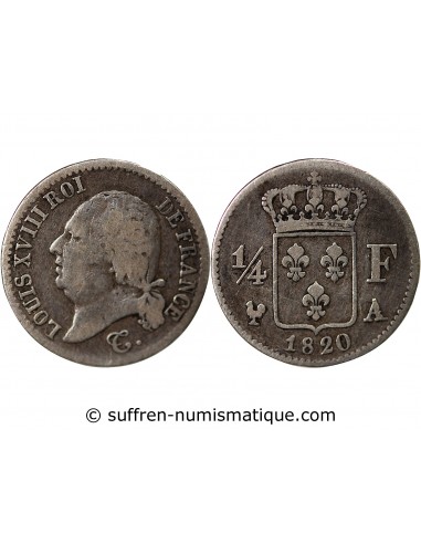 Louis XVIII 1/4 Franc Argent 1820 A Paris