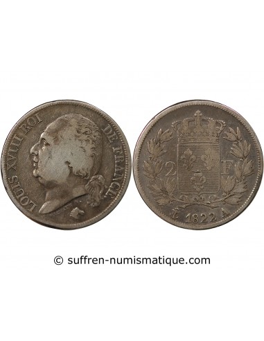 Louis XVIII 2 Francs Argent 1822 A Paris