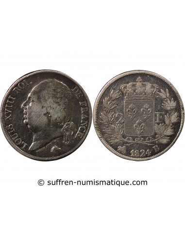 Louis XVIII 2 Francs Argent 1824 B Rouen