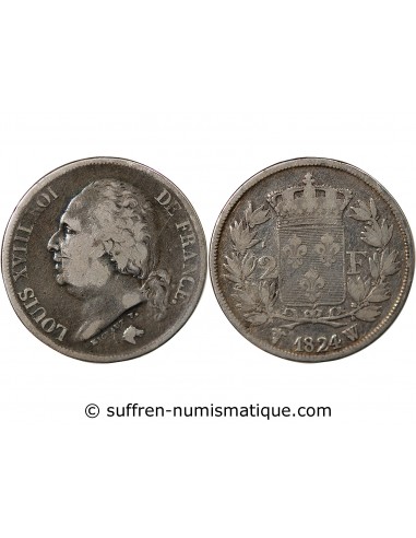 Louis XVIII 2 Francs Argent 1824 W Lille