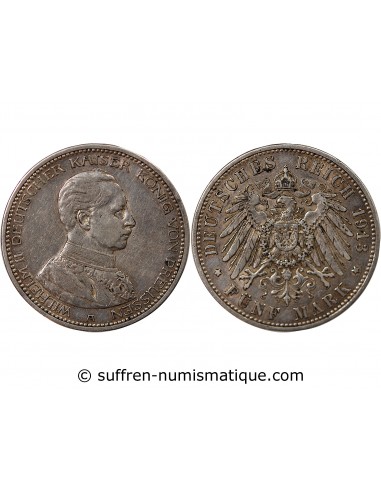 Allemagne Guillaume II, Empereur 5 Mark Argent 1913 A Berlin