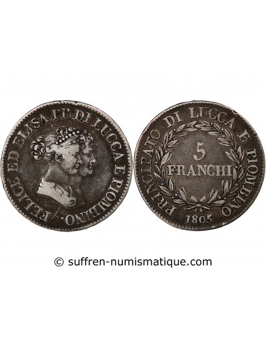 Italie Elisa Bonaparte 5 Franchi Argent 1805 Florence