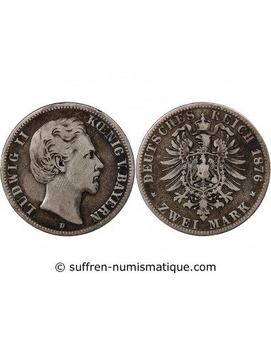 Allemagne Louis II 2 Mark Argent 1876 D Munich