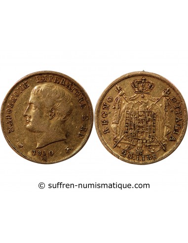 Italie Napoléon Ier, Empereur de France, Roi d'Italie 20 Lire Or 1810 M Milan