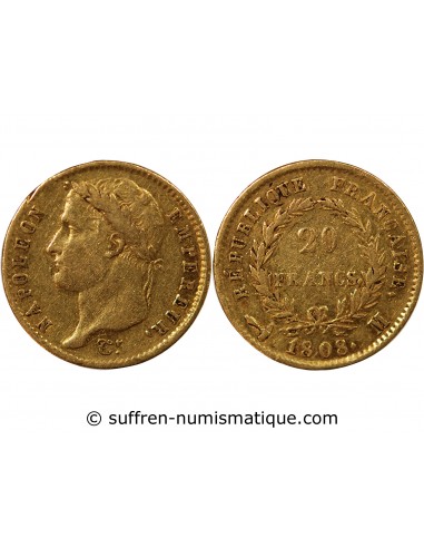 Napoléon Ier, Empereur de France, Roi d'Italie 20 Francs Or 1808 M Toulouse