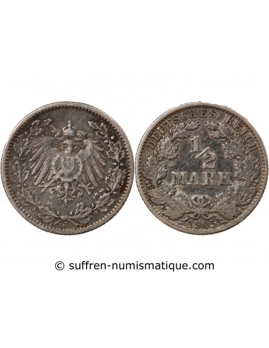 Allemagne Guillaume II, Empereur 1/2 Mark Argent 1905 J Hamburg