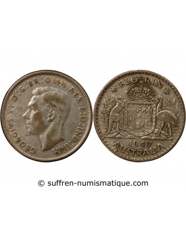 Australie George VI, Roi d'Angleterre, Empereur des Indes Florin Argent 1947 M Melbourne