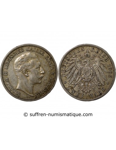 Allemagne Guillaume II, Empereur 2 Mark Argent 1905 A Berlin