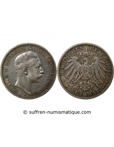 Allemagne Guillaume II, Empereur 2 Mark Argent 1902 A Berlin