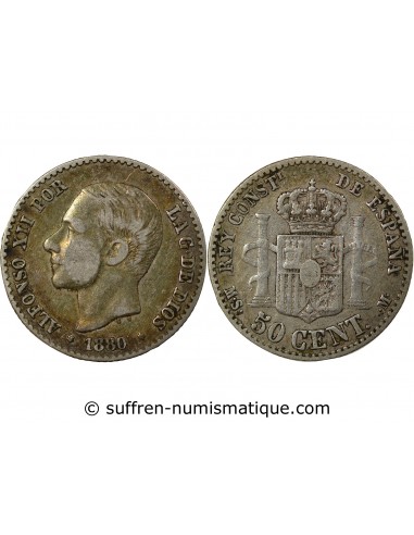 Espagne Alphonse XII d'Espagne 50 Centimos Argent 1880 AI Madrid