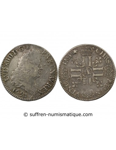 LOUIS XIV﻿ - 1/4 ECU ARGENT AUX HUIT L 1691 A PARIS - Réformation