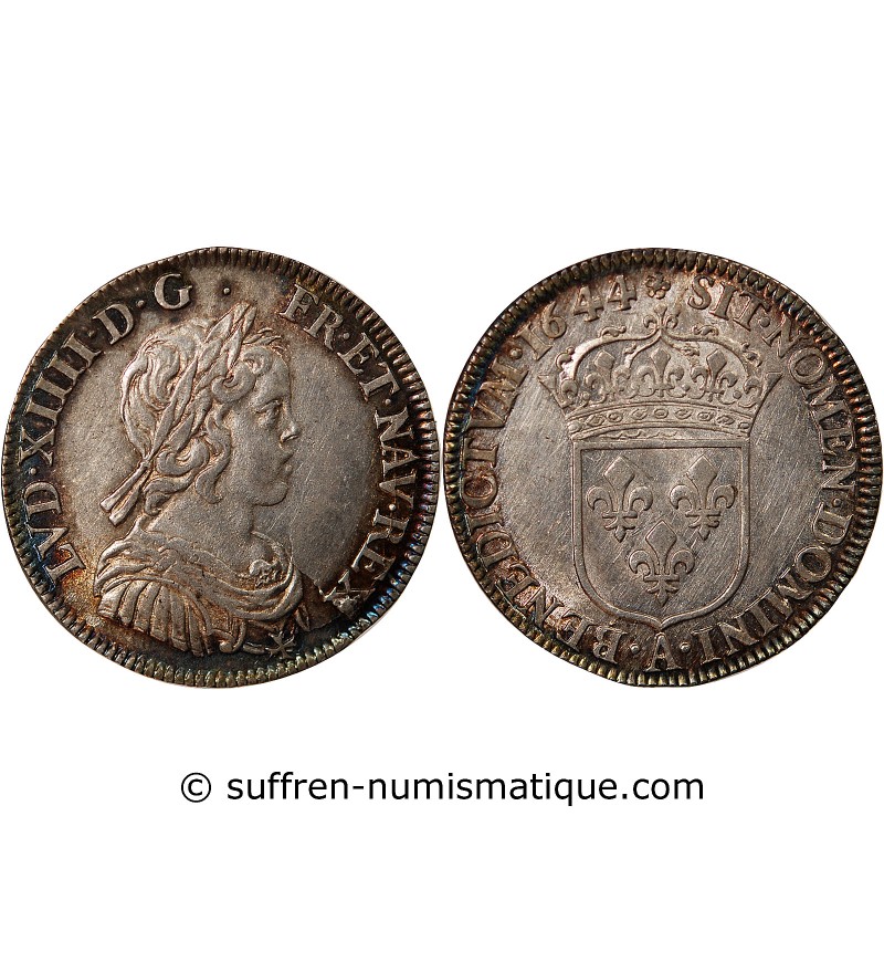 Louis XIV 1/4 Ecu à la mèche courte Argent 1644 A Paris