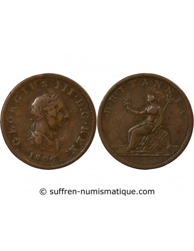 Grande Bretagne George III, Roi de Grande-Bretagne et d´Irlande 1/2 Penny Cuivre 1806 Londres