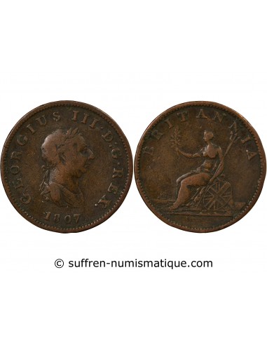 Grande Bretagne George III, Roi de Grande-Bretagne et d´Irlande 1/2 Penny Cuivre 1807 Londres