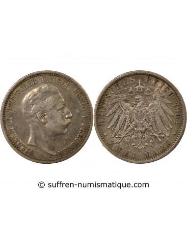 Allemagne Guillaume II, Empereur 2 Mark Argent 1904 A Berlin