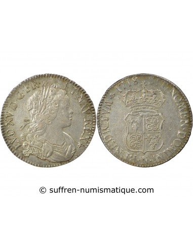 Louis XV Ecu de France & Navarre Argent 1718 N Montpellier