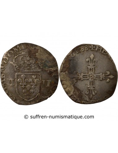 Henri III 1/4 Ecu Argent 1588 B Rouen