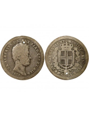 Sardaigne Charles-Félix 25 Centesimi Argent 1833 B Turin Tête d'aigle  Sardaigne