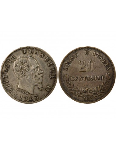 Italie Charles-Félix 20 Centesimi Argent 1833 M Milan Italie